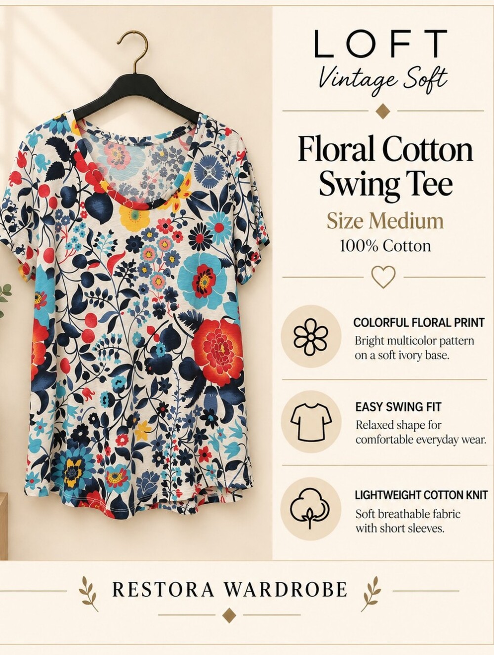 LOFT Swing Tee Short Sleeve Floral Cotton Top Cottagecore